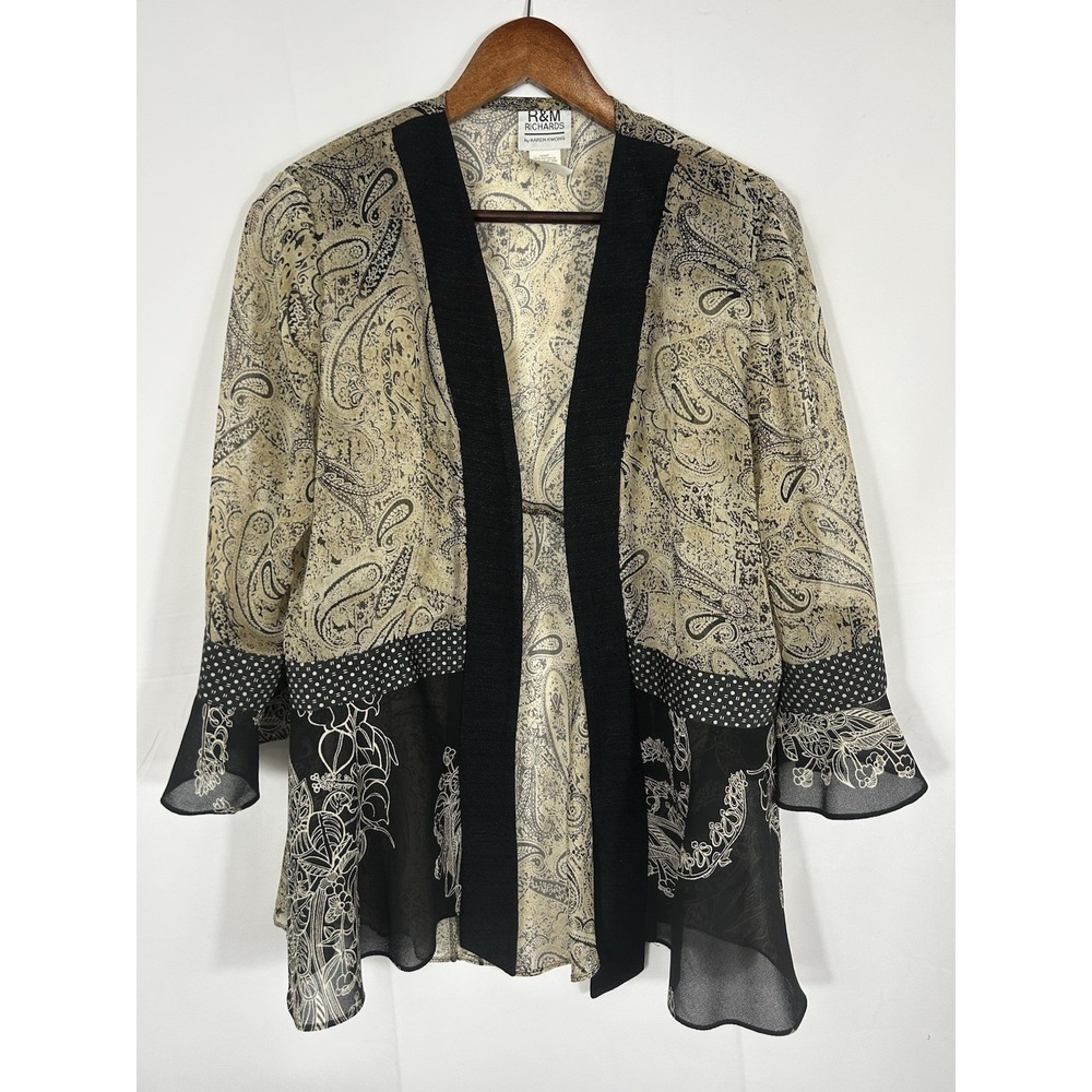 Vintage USA Womens y2k Sheer Open Cardigan Top Size 10 Asian Boho Whimsigoth Art